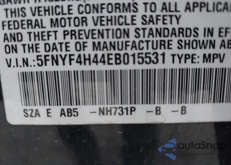 2014 Honda Pilot Ex z USA, uszkodzony, nr VIN 5FNYF4H44EB015531